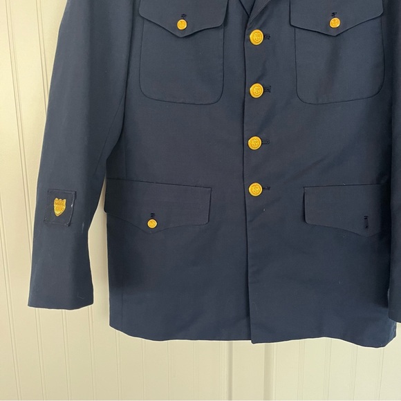 Vintage Military Uniform Jacket Navy Blue Coat Patches Silver Eagle Gold Buttons - Picture 6 of 11